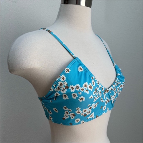 Roxy Floral Bikini Top Bralette Scoop Neck Daisy Swim Maui Blue White Size Large - Picture 6 of 11